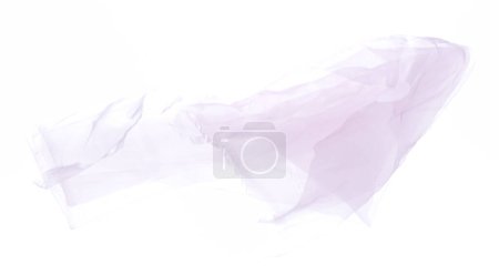 Téléchargez les photos : Violet Violet Organza tissu volant en forme de courbe, morceau de tissu organza ciel bleu textile jeter tomber dans l'air. fond blanc flou de mouvement isolé - en image libre de droit