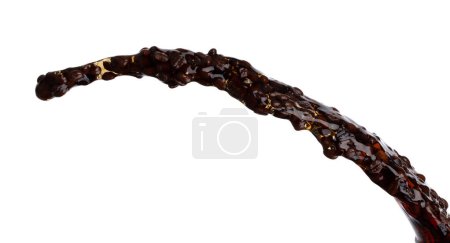 Foto de Coffee drink water mix bean seed fall pouring down form line of espresso black coffee splashes drop roasted coffee bean attack fluttering in air, stop motion freeze. Splash water drink seed texture - Imagen libre de derechos