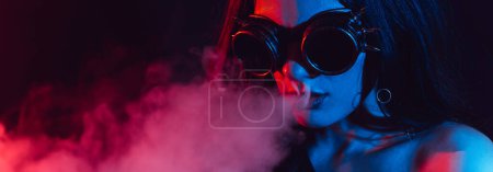 Photo for Hookah atmosphere. The girl enjoys smoking hookah, sheesha. Surrealism. Horizontal wide photo subtitle. - Royalty Free Image