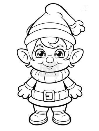 Foto de Santa Claus elfo con sombrero de Navidad. dibujos animados de Navidad para niños para colorear libro - Imagen libre de derechos