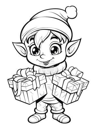 Photo for Cute boy in a christmas costume. hand drawn doodle illustration. isolated on a white background. perfect for coloring book for kids - Royalty Free Image