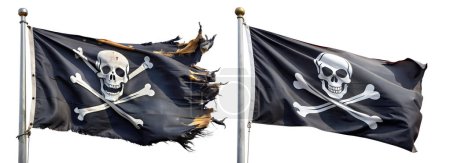 Eine Piratenflagge auf weißem Hintergrund. Piratentag. Das Konzept von Feiern und Spaß.