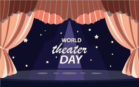 World Theater Day, March 27, conceptual greeting card, with curtain and Stage with red velvet curtain. World Theater Day banner design