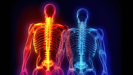 Espina dorsal humana visualizando el dolor con colores rojo y naranja. IA generativa
