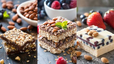 Photo for Compilation of quick and healthy snack ideas for busy athletes on the go - Royalty Free Image