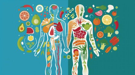Illustration des systèmes énergétiques des corps et de la façon dont différents aliments alimentent chaque système