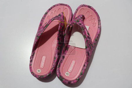 Photo for Female pink Slippers Isolated on White Background Hyderabad,India - Royalty Free Image