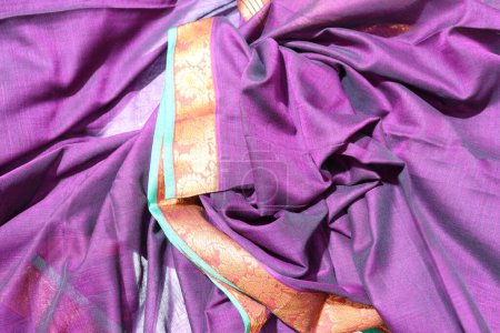Photo for Female Purple Handmade Work Saree Isolated on White Background - Royalty Free Image