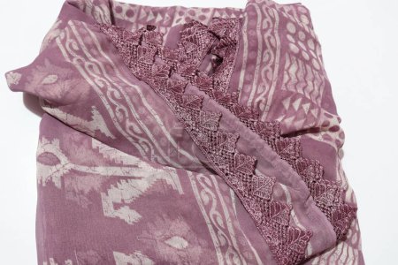 Photo for Female Purple Handmade Work Saree Isolated on White Background - Royalty Free Image