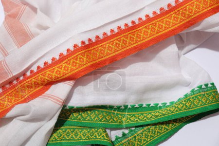 Photo for Traditional female Handmade Work Saree Isolated on White Background - Royalty Free Image