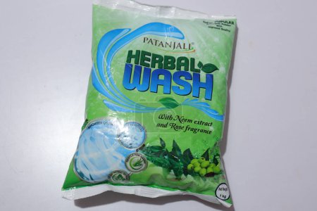 Photo for Patanjali Herbal Wash Detergent Powder. hypoallergenic washing powder with Neem and Rose fragile - Royalty Free Image