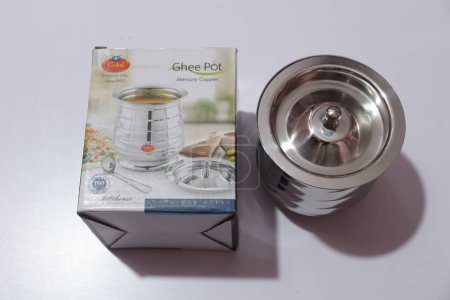 Photo for Steel Ghee Pot with box - Royalty Free Image