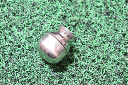 Photo for Round Small Aluminium Handi Isolated on green background - Royalty Free Image
