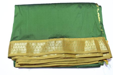 Photo for Traditional female Green Colour Handmade Work Saree Isolated on White Background - Royalty Free Image
