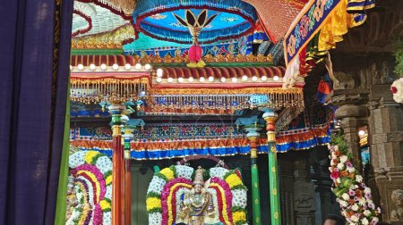 Photo for Sacred Hindu Gods idols decorated with floral garland, Arunachalesvara Swamy Temple Karthika Deepam Festival at Thiruvannamalai in Tamil Nadu, India - Royalty Free Image