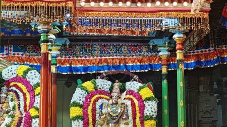 Photo for Sacred Hindu Gods idols decorated with floral garland, Arunachalesvara Swamy Temple Karthika Deepam Festival at Thiruvannamalai in Tamil Nadu, India - Royalty Free Image