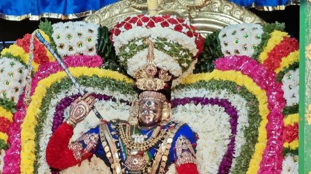 Photo for Sacred Hindu God idol decorated with floral garland, Arunachalesvara Swamy Temple Karthika Deepam Festival at Thiruvannamalai in Tamil Nadu, India - Royalty Free Image