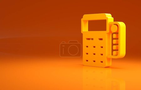 Photo for Yellow POS terminal with inserted credit card and printed reciept icon isolated on orange background. NFC payment concept. Minimalism concept. 3d illustration 3D render . - Royalty Free Image