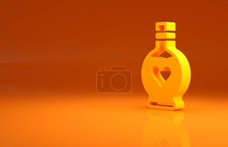 Photo for Yellow Bottle with love potion icon isolated on orange background. Valentines day symbol. Minimalism concept. 3d illustration 3D render. - Royalty Free Image