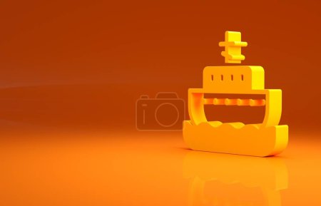 Téléchargez les photos : Arche jaune de noah icône isolée sur fond orange. Grande cargaison en bois. Concept de minimalisme. Illustration 3D rendu 3D. - en image libre de droit