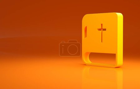 Téléchargez les photos : Icône jaune du livre de la Sainte Bible isolée sur fond orange. Concept de minimalisme. Illustration 3D rendu 3D
. - en image libre de droit