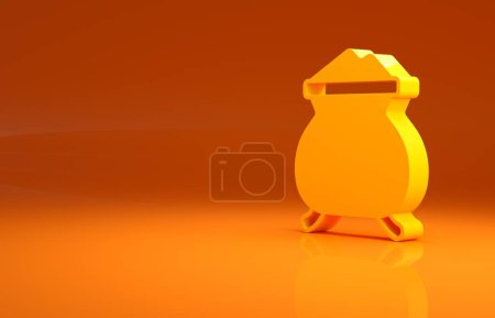Photo for Yellow Molten gold being poured icon isolated on orange background. Molten metal poured from ladle. Minimalism concept. 3d illustration 3D render. - Royalty Free Image