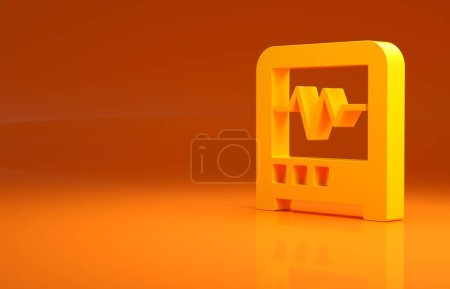 Foto de Icono sismógrafo amarillo aislado sobre fondo naranja. Terremoto sismógrafo analógico. Concepto minimalista. 3D ilustración 3D render. - Imagen libre de derechos