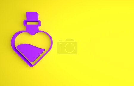 Photo for Purple Bottle with love potion icon isolated on yellow background. Valentines day symbol. Minimalism concept. 3D render illustration . - Royalty Free Image
