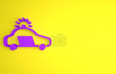 Photo for Purple Police car and police flasher icon isolated on yellow background. Emergency flashing siren. Minimalism concept. 3D render illustration. - Royalty Free Image