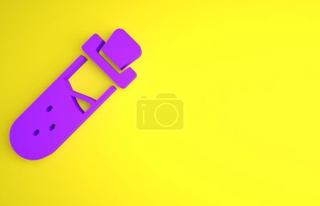 Photo for Purple Bottle with potion icon isolated on yellow background. Flask with magic potion. Happy Halloween party. Minimalism concept. 3D render illustration. - Royalty Free Image