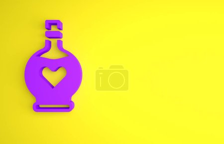 Photo for Purple Bottle with love potion icon isolated on yellow background. Valentines day symbol. Minimalism concept. 3D render illustration. - Royalty Free Image