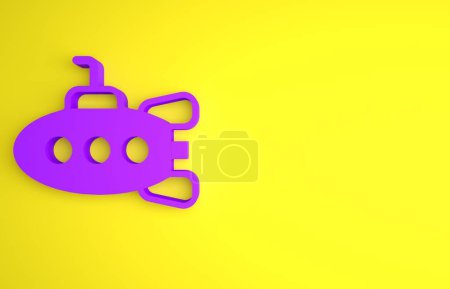 Téléchargez les photos : Icône de jouet sous-marin violet isolé sur fond jaune. Concept de minimalisme. Illustration de rendu 3D. - en image libre de droit