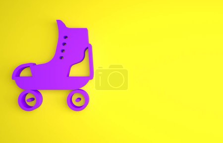Téléchargez les photos : Icône de patin à roulettes violet isolée sur fond jaune. Concept de minimalisme. Illustration de rendu 3D. - en image libre de droit