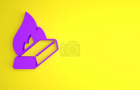 Photo for Purple Molten gold being poured icon isolated on yellow background. Molten metal poured from ladle. Minimalism concept. 3D render illustration. - Royalty Free Image