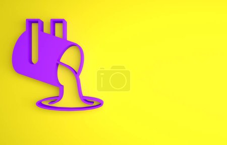 Photo for Purple Molten gold being poured icon isolated on yellow background. Molten metal poured from ladle. Minimalism concept. 3D render illustration. - Royalty Free Image