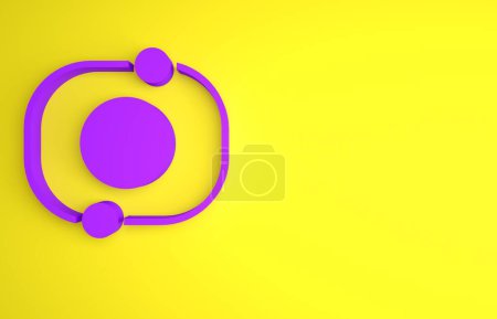 Foto de Icono del sistema solar púrpura aislado sobre fondo amarillo. Los planetas giran alrededor de la estrella. Concepto minimalista. Ilustración de representación 3D. - Imagen libre de derechos