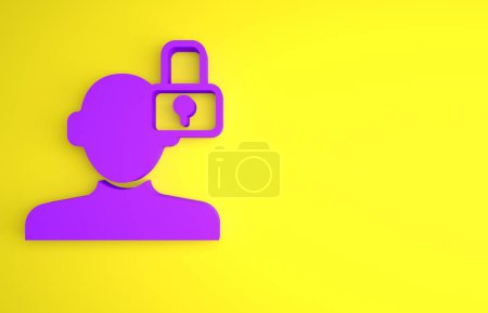 Photo for Purple Closed personality icon isolated on yellow background. Introvert psychology. Minimalism concept. 3D render illustration. - Royalty Free Image