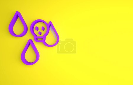 Pluies acides violettes et icône de nuages radioactifs isolés sur fond jaune. "Effects of toxic air pollution on the environment". Concept de minimalisme. Illustration de rendu 3D.