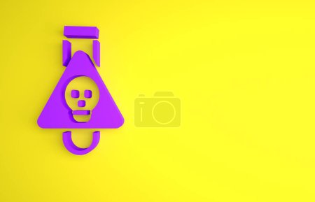 Photo for Purple Bottle with potion icon isolated on yellow background. Flask with magic potion. Happy Halloween party. Minimalism concept. 3D render illustration. - Royalty Free Image
