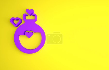 Photo for Purple Bottle with love potion icon isolated on yellow background. Happy Valentines day. Minimalism concept. 3D render illustration. - Royalty Free Image