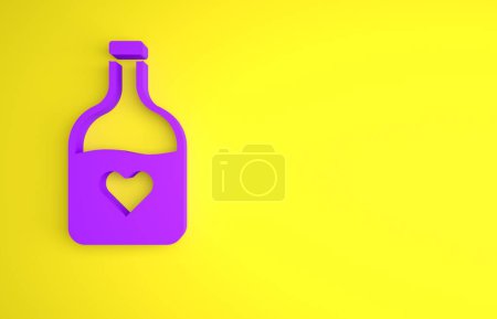 Photo for Purple Bottle with love potion icon isolated on yellow background. Happy Valentines day. Minimalism concept. 3D render illustration. - Royalty Free Image