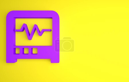 Foto de Icono del sismógrafo púrpura aislado sobre fondo amarillo. Terremoto sismógrafo analógico. Concepto minimalista. Ilustración de representación 3D. - Imagen libre de derechos