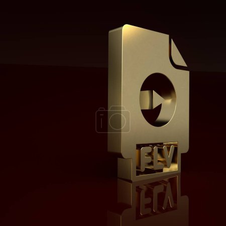 Photo for Gold FLV file document video file format. Download flv button icon isolated on brown background. FLV file symbol. Minimalism concept. 3D render illustration. - Royalty Free Image