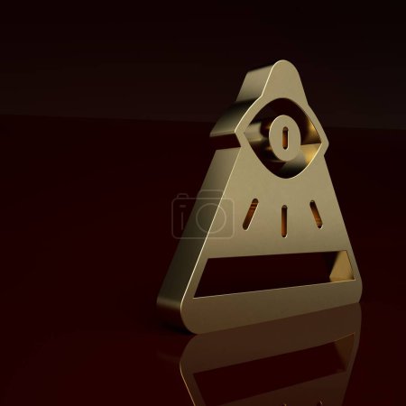 Téléchargez les photos : Gold Masons symbol All-seeing eye of God icon isolated on brown background. The eye of Providence in the triangle. Minimalism concept. 3D render illustration. - en image libre de droit