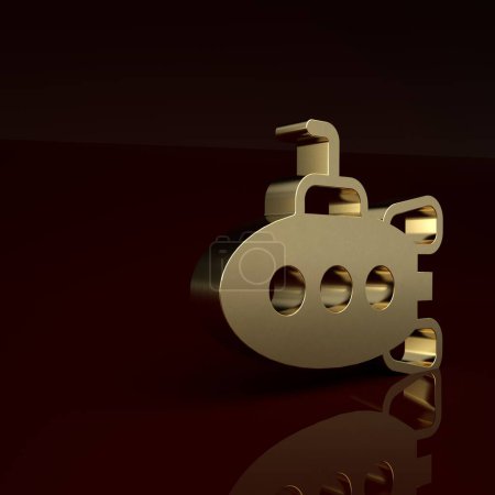 Téléchargez les photos : Gold Submarine toy icon isolated on brown background. Minimalism concept. 3D render illustration. - en image libre de droit