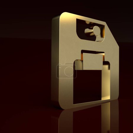 Téléchargez les photos : Gold Floppy disk for computer data storage icon isolated on brown background. Diskette sign. Minimalism concept. 3D render illustration. - en image libre de droit