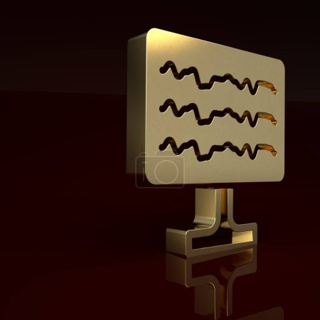 Téléchargez les photos : Gold Encephalogram icon isolated on brown background. Electrical activity. Minimalism concept. 3D render illustration. - en image libre de droit