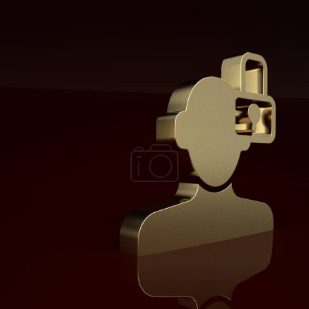 Photo for Gold Closed personality icon isolated on brown background. Introvert psychology. Minimalism concept. 3D render illustration. - Royalty Free Image