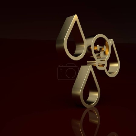 Gold Acid rain and radioactive cloud icon isolated on brown background. Effects of toxic air pollution on the environment. Minimalism concept. 3D render illustration.