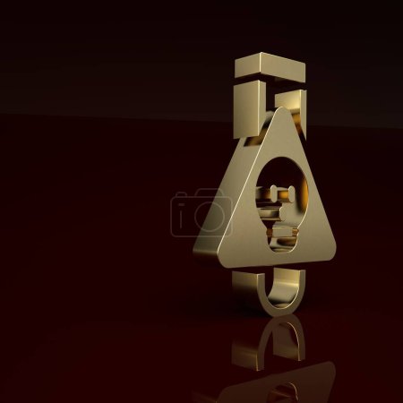 Photo for Gold Bottle with potion icon isolated on brown background. Flask with magic potion. Happy Halloween party. Minimalism concept. 3D render illustration. - Royalty Free Image